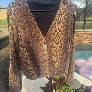 Lulumari Leopard Print V-Neck Blouse in Brown and Black